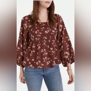Madewell Smocked Peplum Blouse/Floral